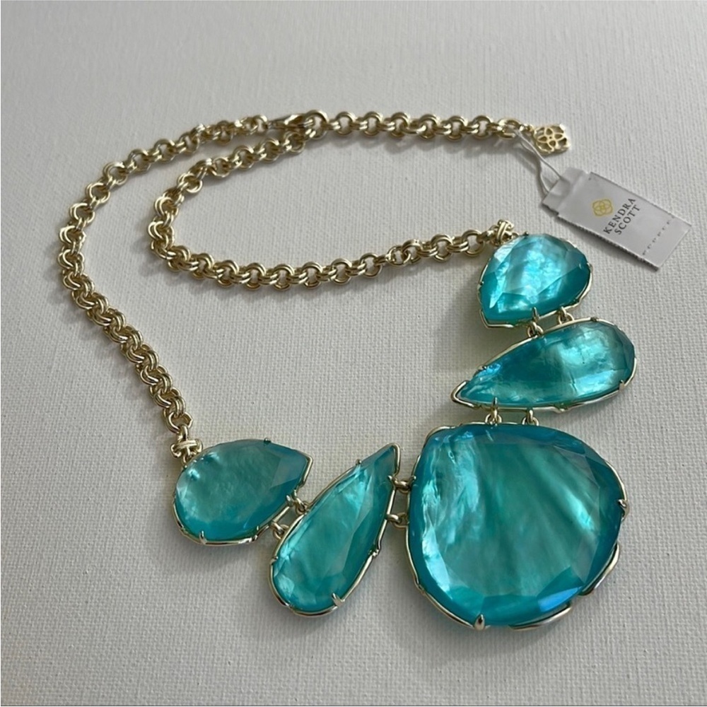 Kendra Scott Kensie Illusion Statement Necklace Aquamarine Teal Blue Green NWT!